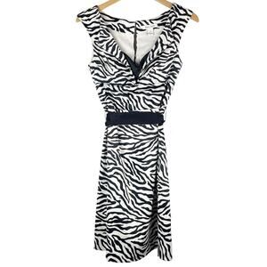 WHBM Y2K Women's Satin Black White Zebra Print Dress Size 2 Tie Waist 2000s